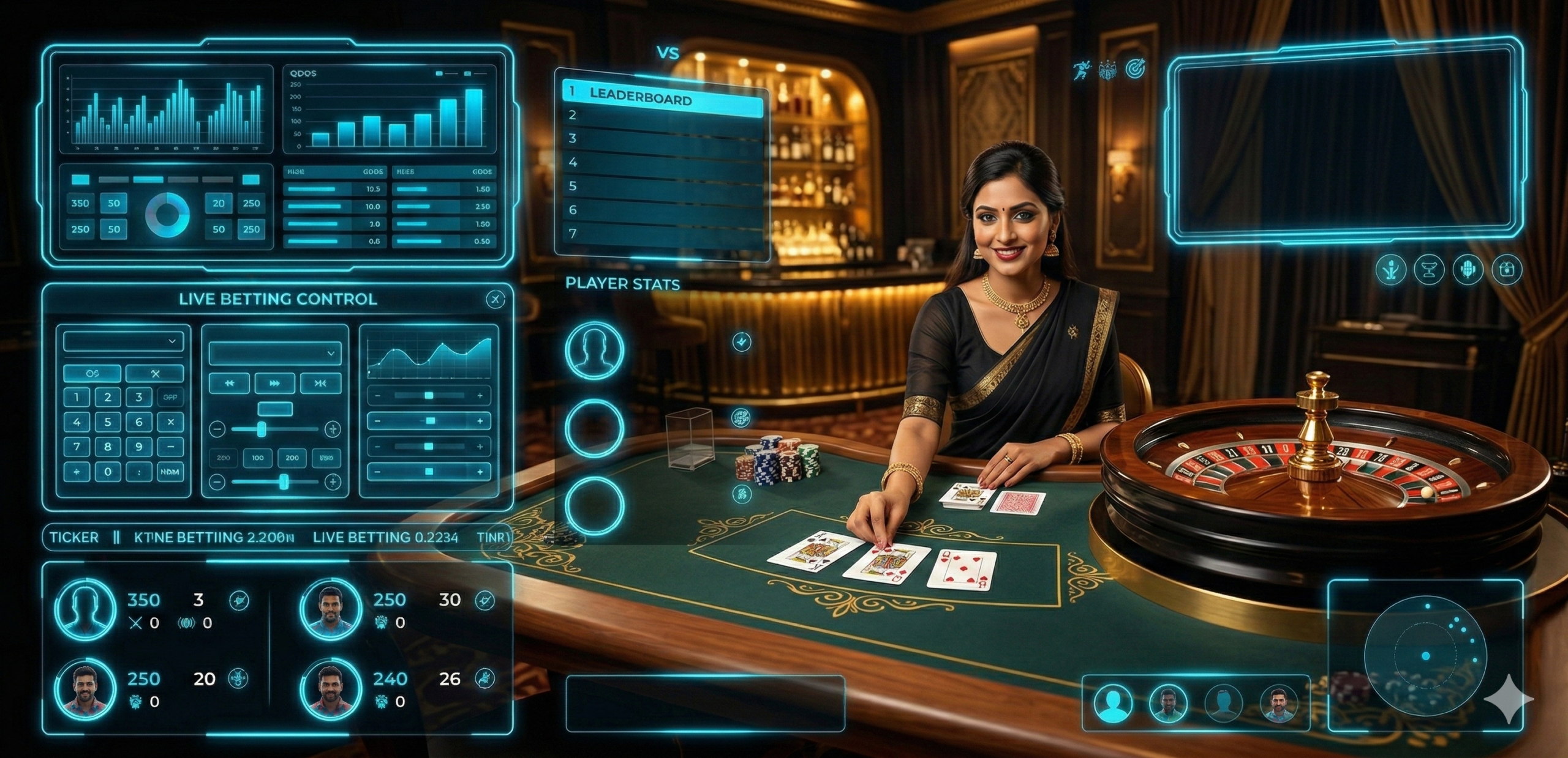 Luxury live games table, elegant Indian dealer