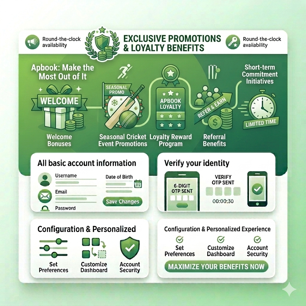 Apbook exclusive promotions and loyalty rewards including welcome bonuses, cricket event promotions, referral benefits, and loyalty programs.