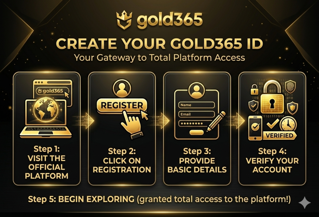 Step by step process to create a Gold365 ID including registration, account verification, and starting to explore the gaming platform