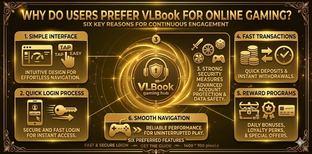VLBook online gaming platform features including simple interface fast login secure transactions and reward programs